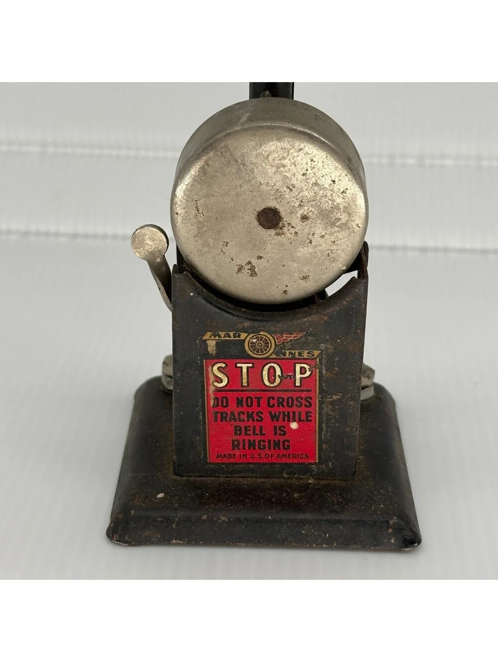 Vintage Marx Toys Tin Litho Railroad Crossing Bell Signal Mechanical 8.25 In USA